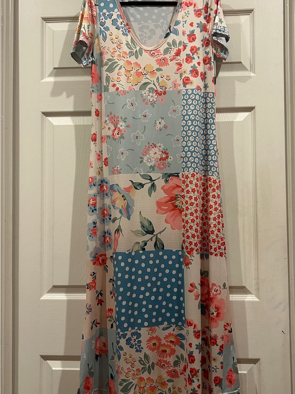 Floral Patchwork Maxi Dress - Blue & Coral